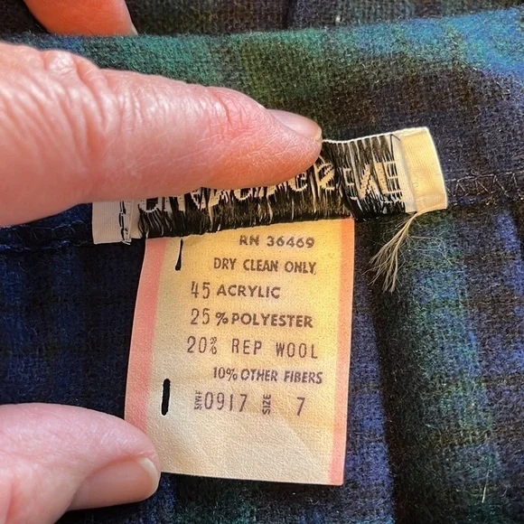 Vintage Changing Scene wool blend green and blue plaid wrap midi skirt size 7 - Picture 5 of 10